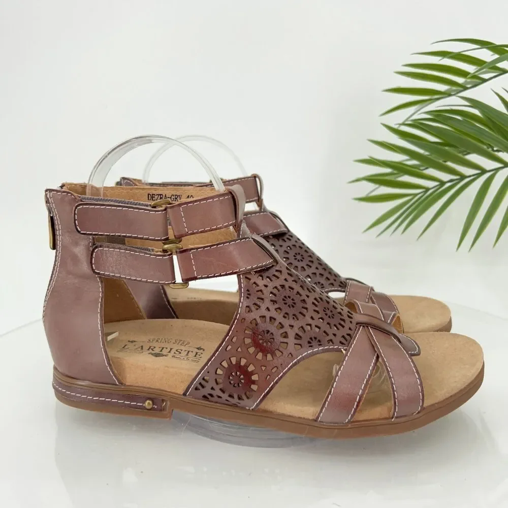 L'Artiste SpringStep Women's Dezra Sandal Size 40 10 Flat Brown Gladiator Shoes - Picture 3 of 15